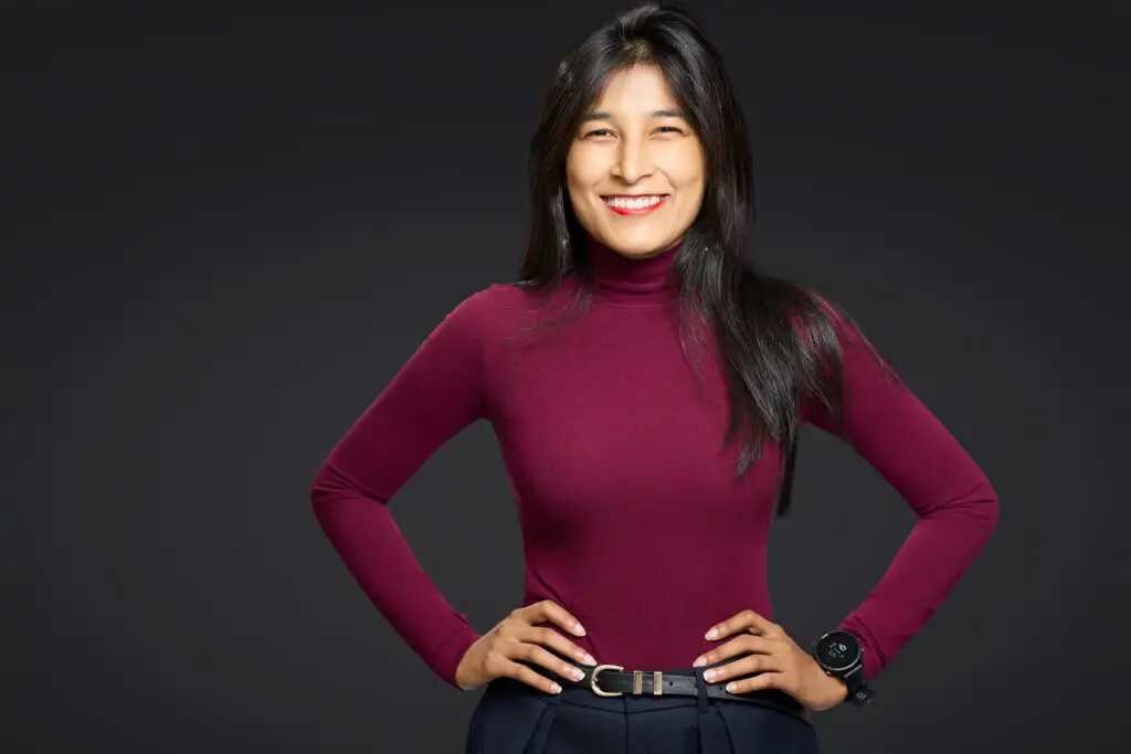 portrait of woman in a photo studio with black background