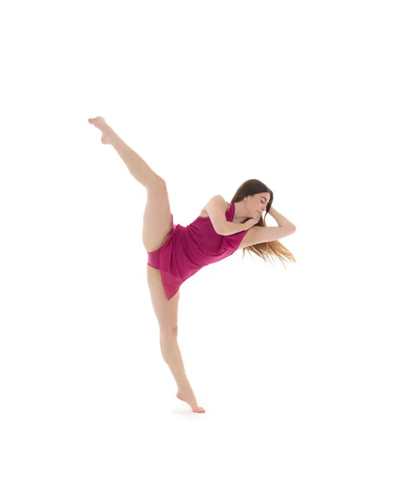 portrait of a dancer wearing red during recital photo shoot with bellus photography