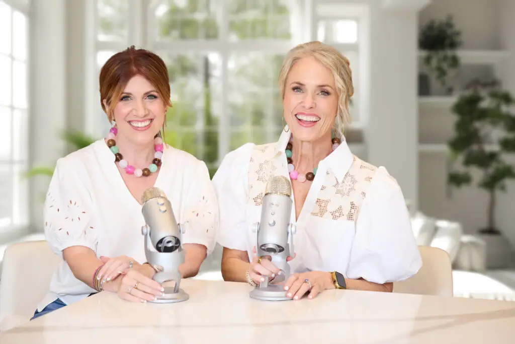 photo shoot with two social media influencers sitting at their microphones